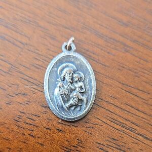 Silver Tone Religious Pendant St JOSEPH Pray For Us Medal Medallion Unisex Charm